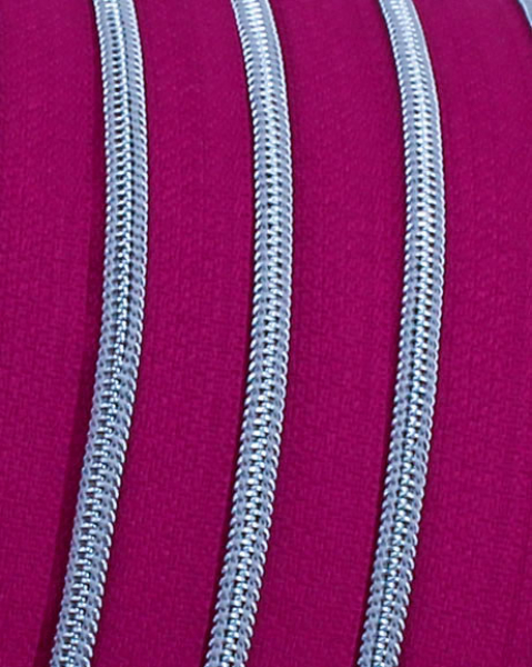 Endlosreißverschluss metallisiert schmal beere/silber (1m)